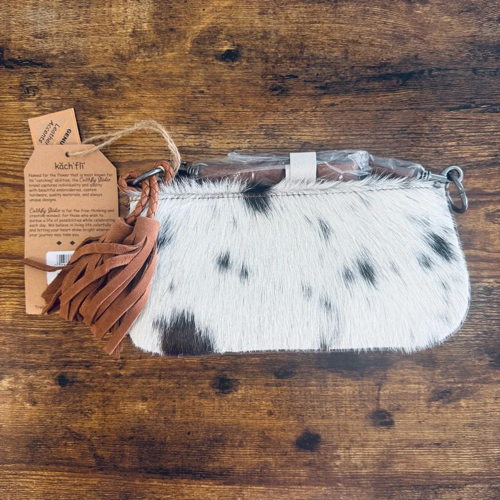 CatchFly Hair on Hide Western Shoulder Bag-Cowhide Leather Clutch NWT - Picture 4 of 11